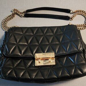 Michael Kors Sloan Large Quilted Leather Shoulder Bag Black Gold